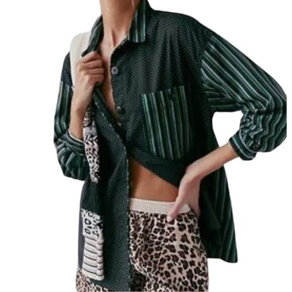 Free People Intimately Milk & Cookies Oversized PJ Shirt XS Button Up Lounge Top - Picture 5 of 11